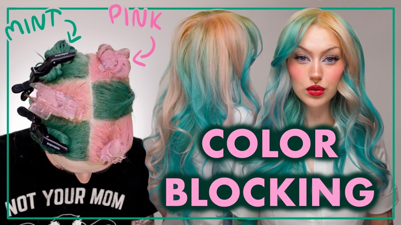 Color blocking hair with PASTEL PINK & MINT GREEN 🍏🌸
