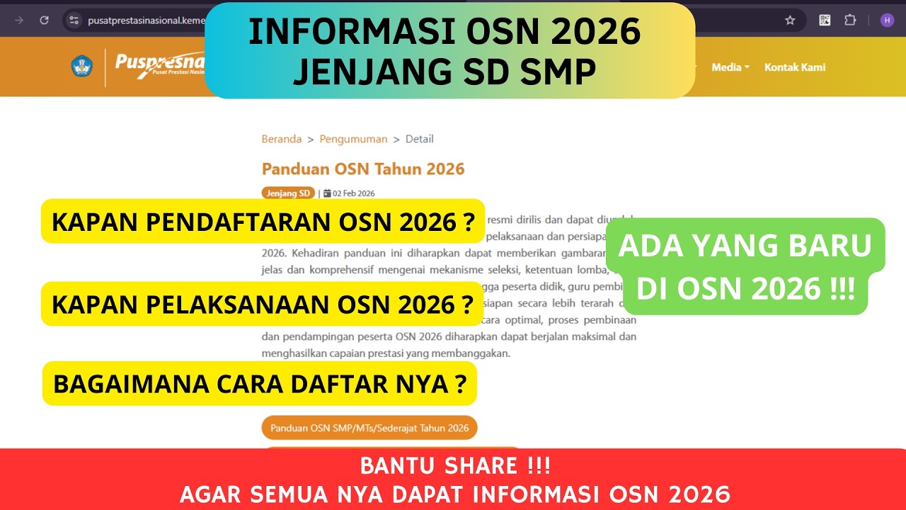 OLIMPIADE SAINS NASIONAL 2026 | OSN 2026 | JENJANG SD SMP