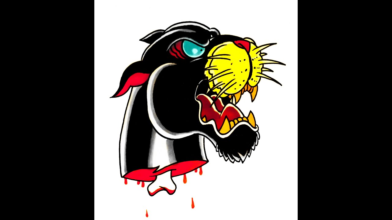 How to draw an Old School Traditional Panther Face, Tattoo Style by thebrokenpuppet