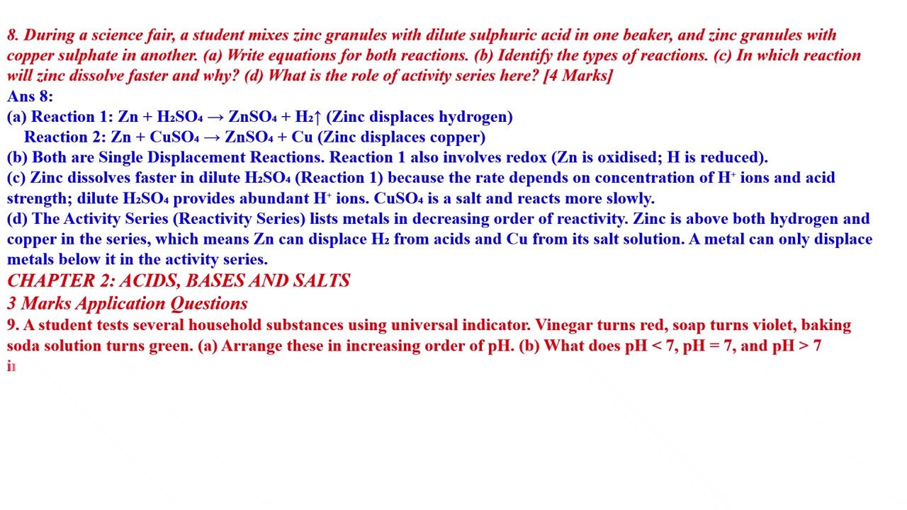 CLASS 10 SCIENCE APPLICATION SUMS  CHEMISTRY