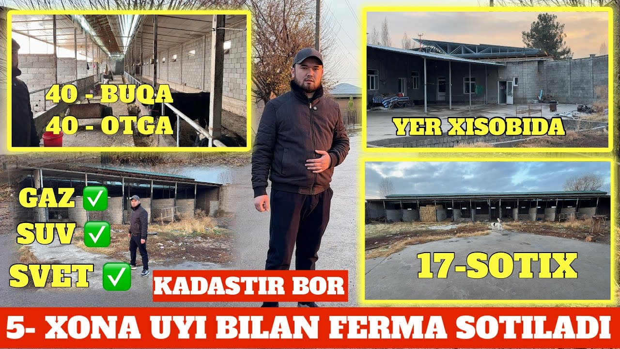 FERMA SOTILADI YER NARXIDAN ANCHA ARZON 5- XONA UYI TEKINGA 80 TA BUQA JOYI BOR KADASTIRI BOR.