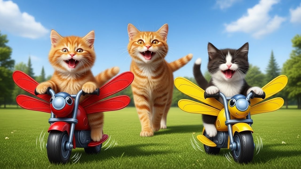 Mama Cat Hard Work With Two Kittens Earn Money for Toy Motorbikes | Sweet Family Story