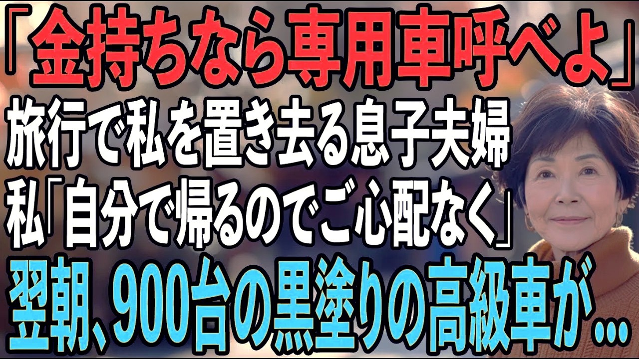 「金持ちなら迎えの車でも呼べば？」家族旅行で私を神社に置き去りにし去った息子夫婦。嘲笑された66歳の私は静かに微笑み...翌朝、神社に900台の黒塗り高級車が現れ…【シニアライフ】【60代以上の方へ】
