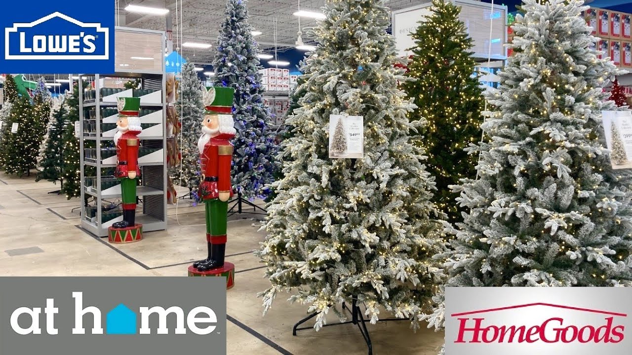 AT HOME LOWE'S HOMEGOODS CHRISTMAS DECORATIONS DECOR TREES SHOP WITH ME SHOPPING STORE WALK THROUGH