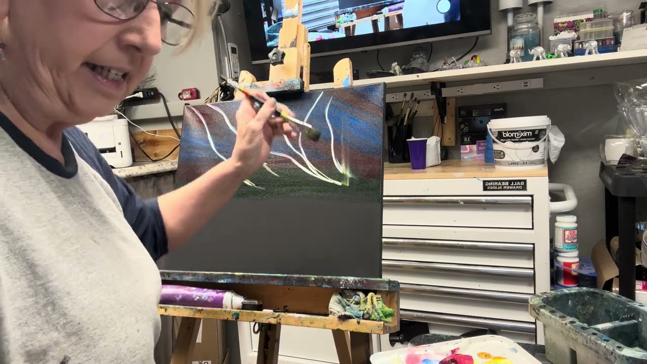 25- Today I’m painting northern lights in acrylic. Trying the golden open acrylic paint 