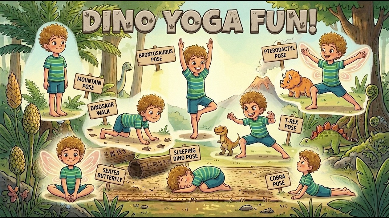 Dinosaur Yoga Adventure for Kids 🦖 | 15 Fun & Easy Yoga Poses | Dino yoga fun