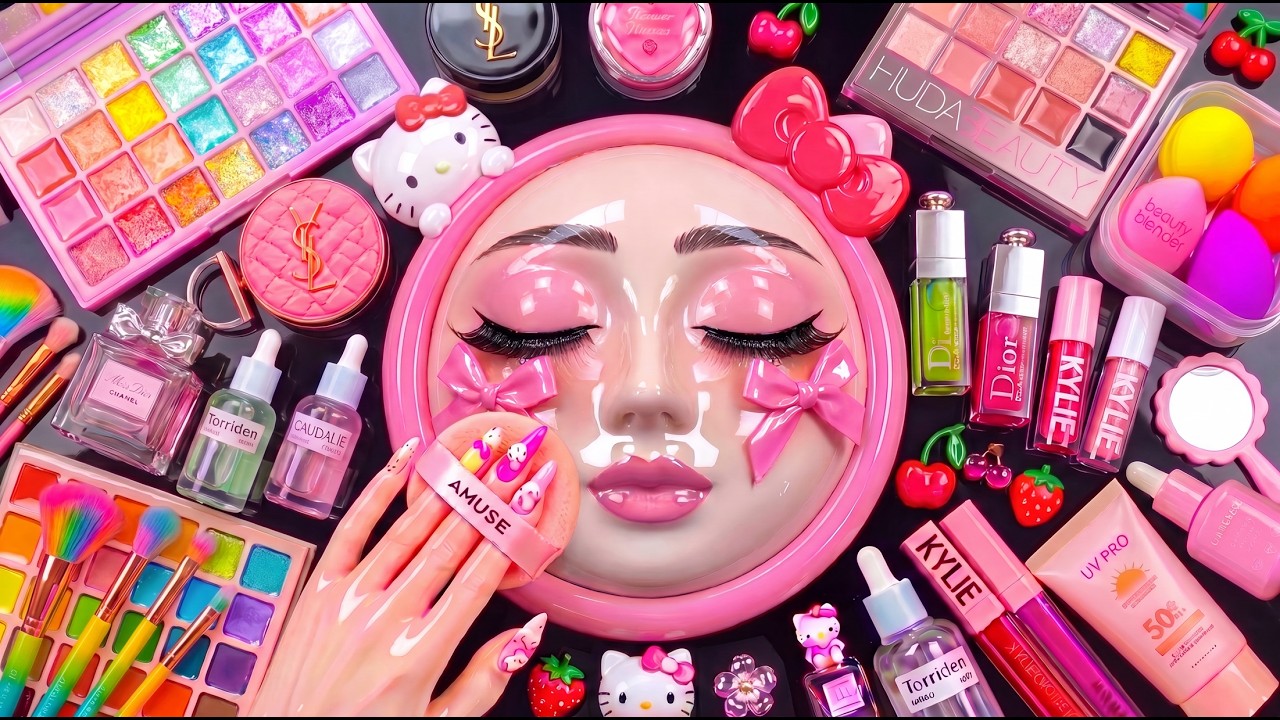 Satisfying Video How I Do Watermelon Beauty Base Makeup | Face Mask Cream & Foundation Relaxing ASMR