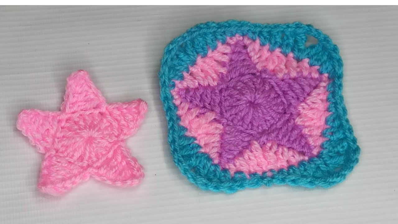 كروشيه وحدة مربعة بنجمة لعمل بطانية  Crochet a square unit with a star in it