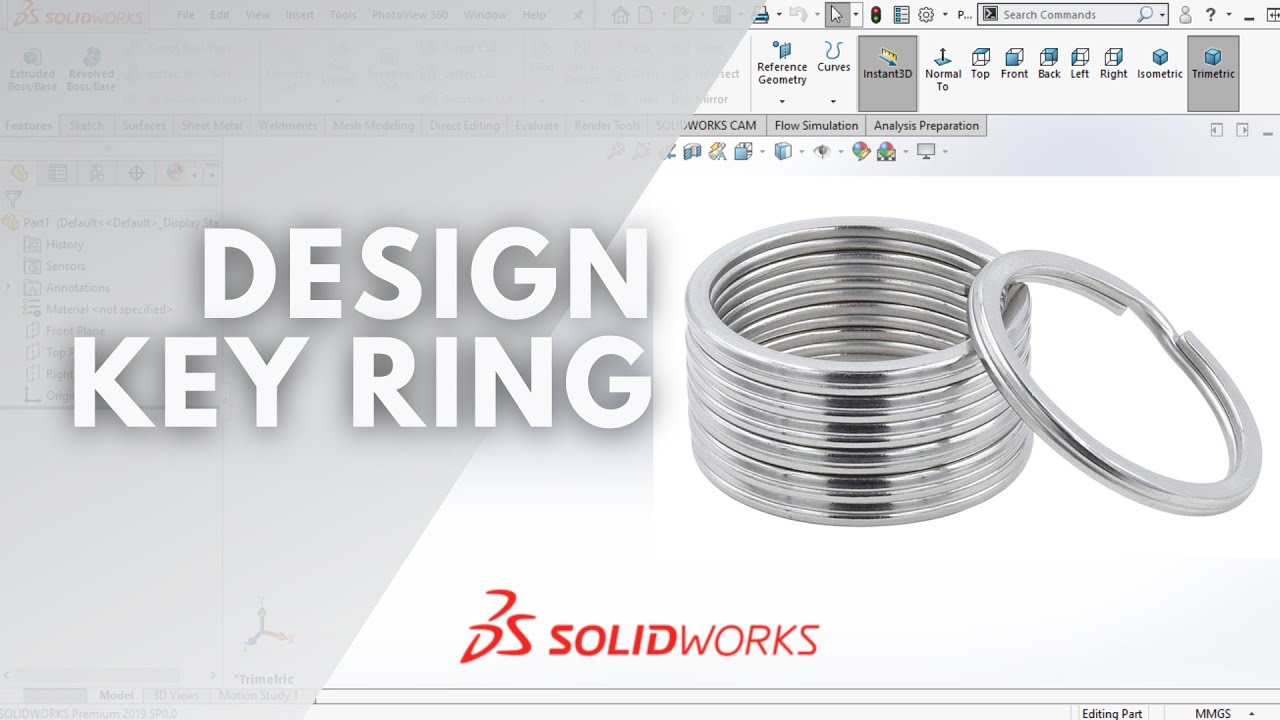 SOLIDWORKS TUTORIAL | DESIGN FLAT KEY RING IN SOLIDWORKS