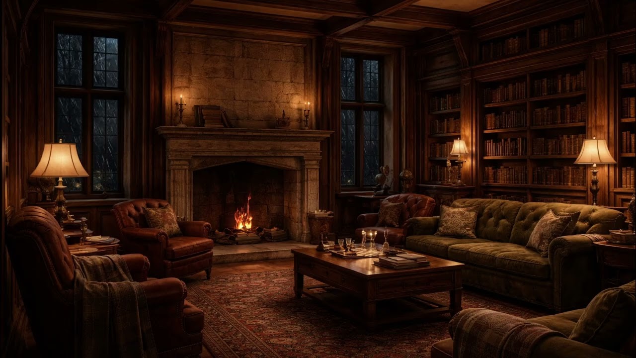 Rain Sounds for Study & Deep Focus (8hrs) | Cozy Manor Drawing Room