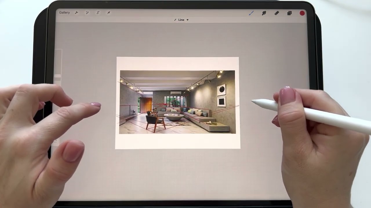 Interior sketching. How to find vanishing point on the image.