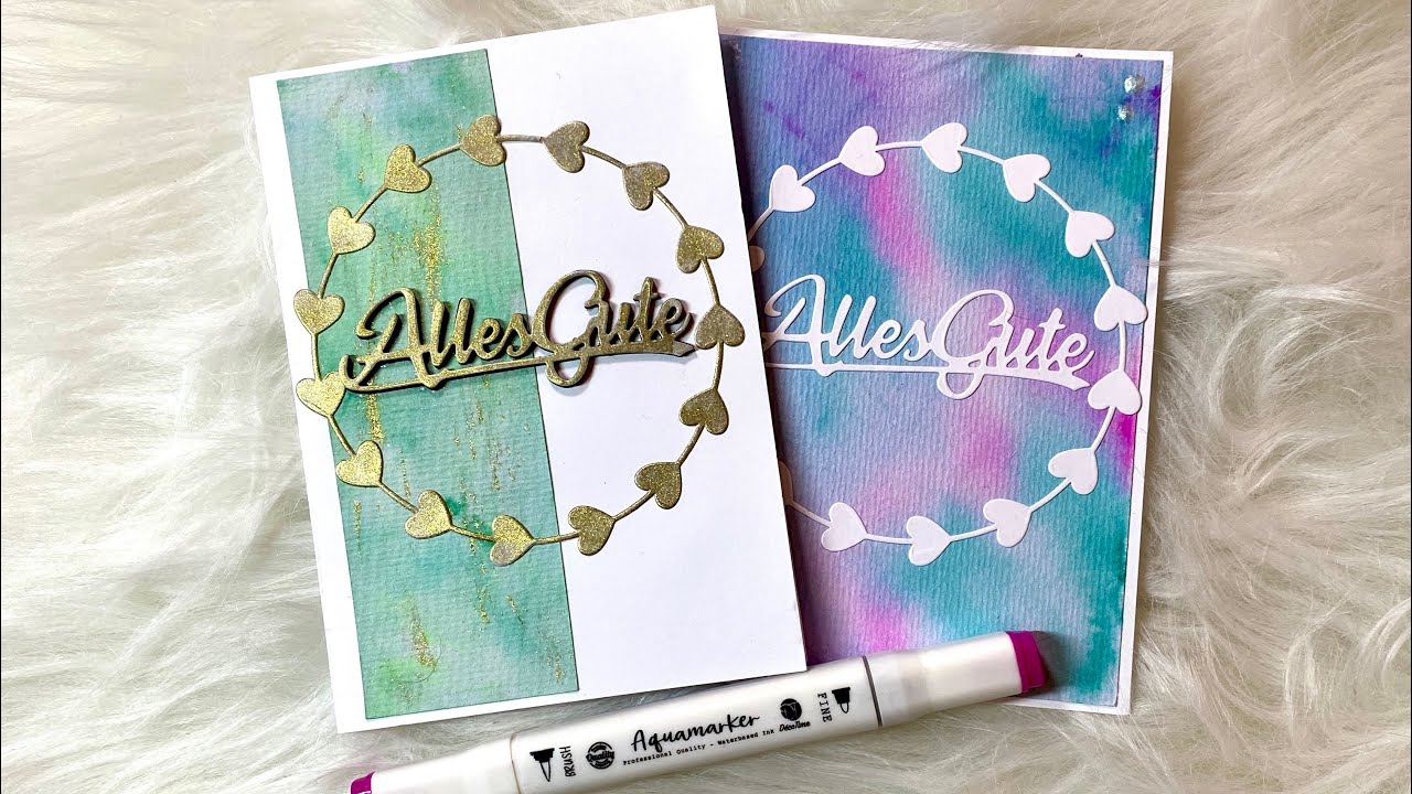 Karten basteln / gestalten mit den Aquarellmarkern von Action - Hintergründe gestalten - Mica Pulver