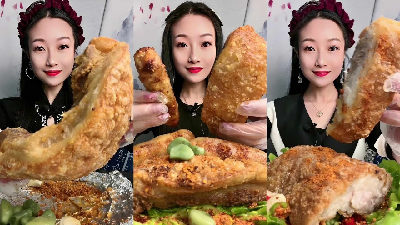 Spicy Chinese Pork Belly Mukbang | Eating Pork | Crispy Pork Belly Mukbang | Crispy Fried Pork Belly