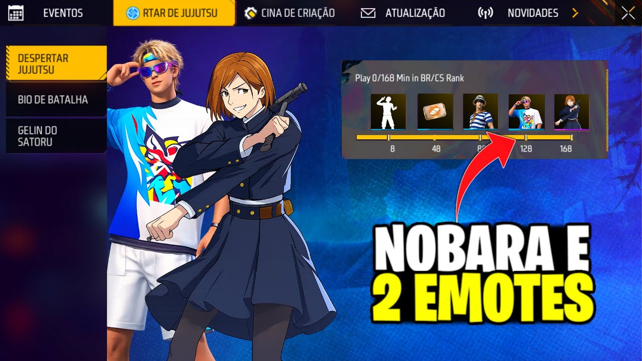 É AMANHÃ!! PEGUE SKIN GRÁTIS, 2 EMOTES E MOSTREI A LOJA MISTERIOSA DA NOBARA NO FREE FIRE