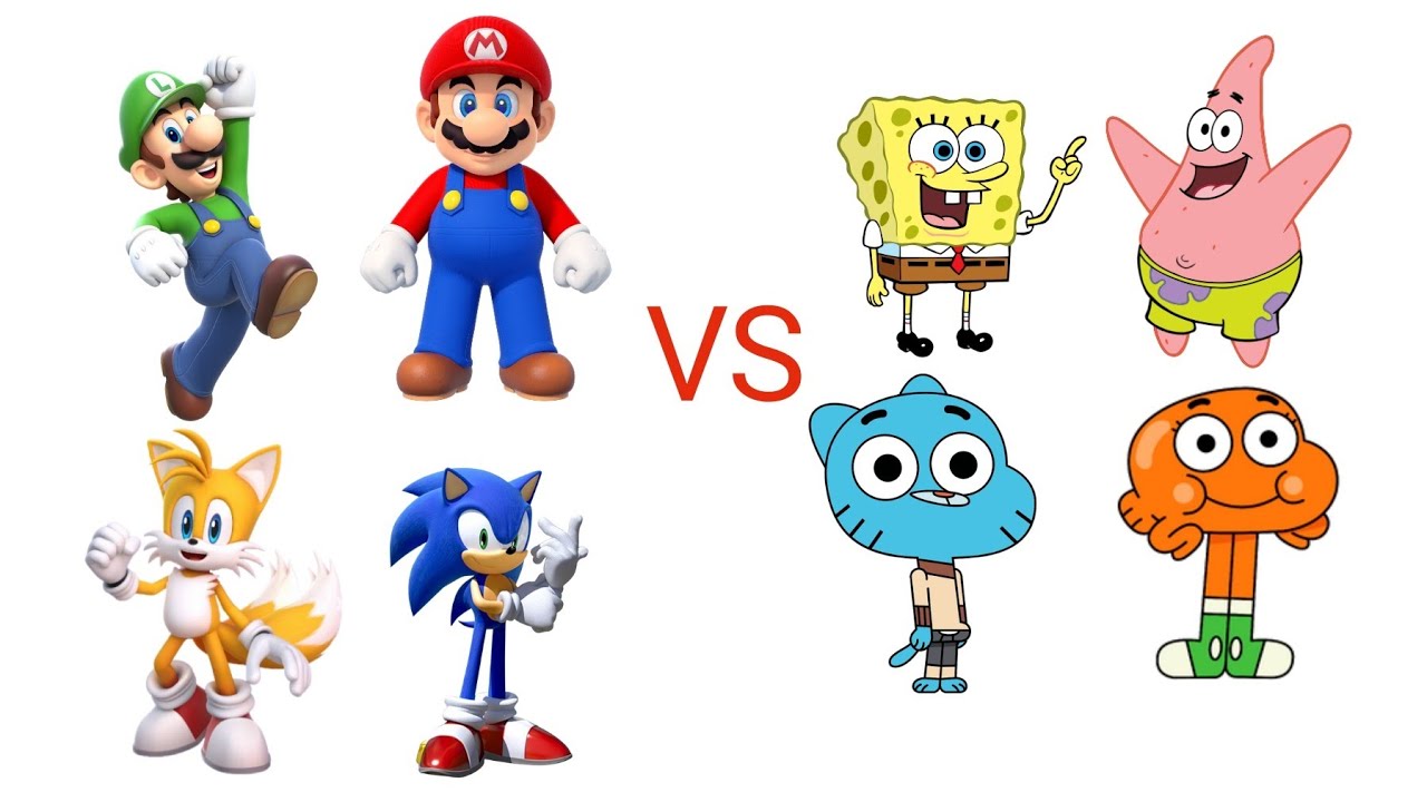 mugen sonic/tails/mario/luigi vs spongebob/patrick star/gumball/darwin