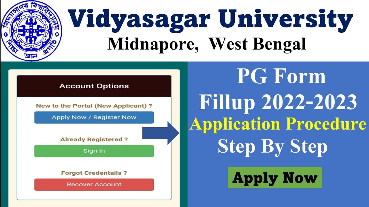 Vidyasagar University PG Form Fillup 2022 // Step By Step Application Procedure