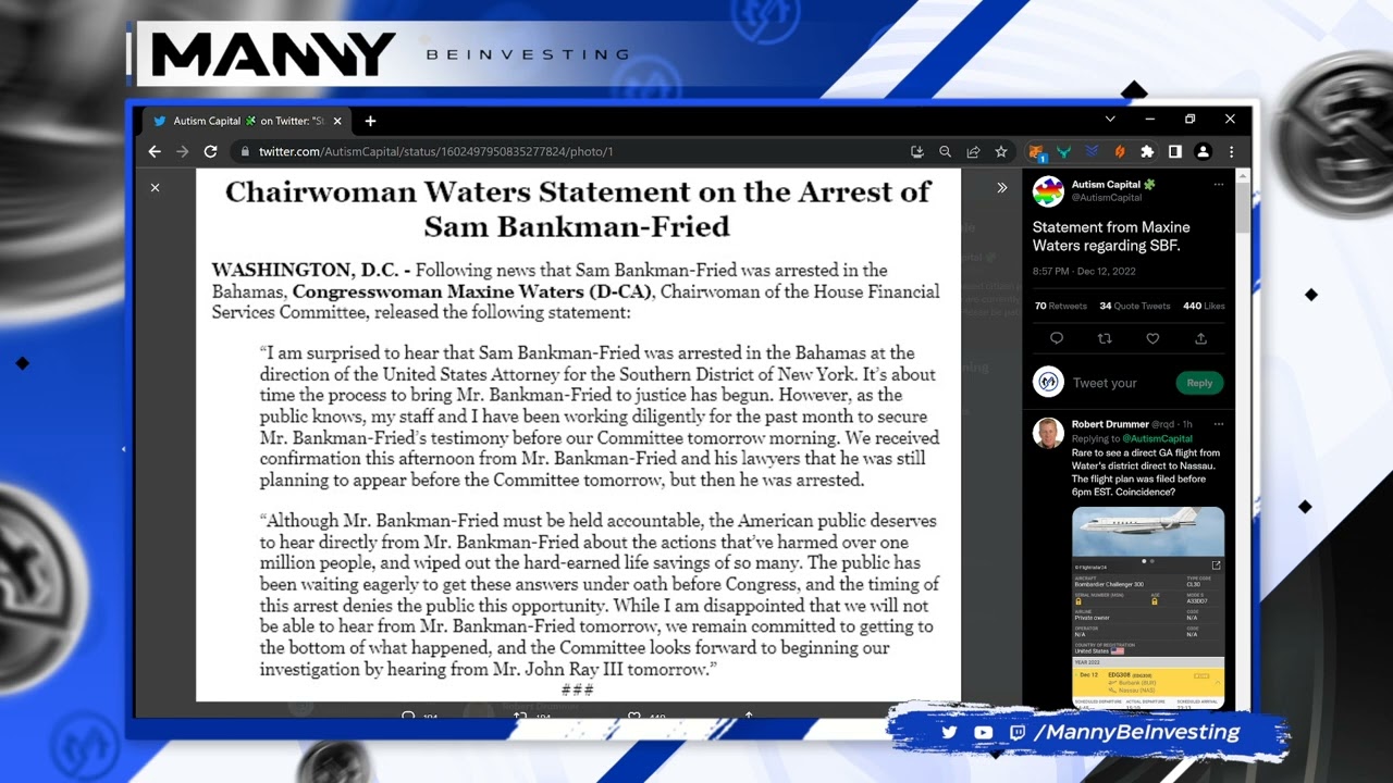 Maxine Waters Releases Statement On FTX CEO SBF Arrest & Tomorrow's Hearing.
