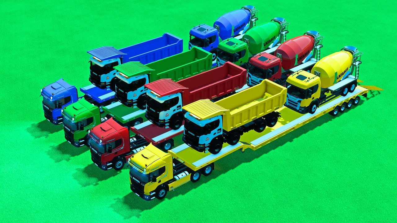 GARAGE OF COLORS - ALL TANK TRUCK, LOADER WITH DOUBLE FLATBED TRAILER TRUCK, MERCEDES - FS22