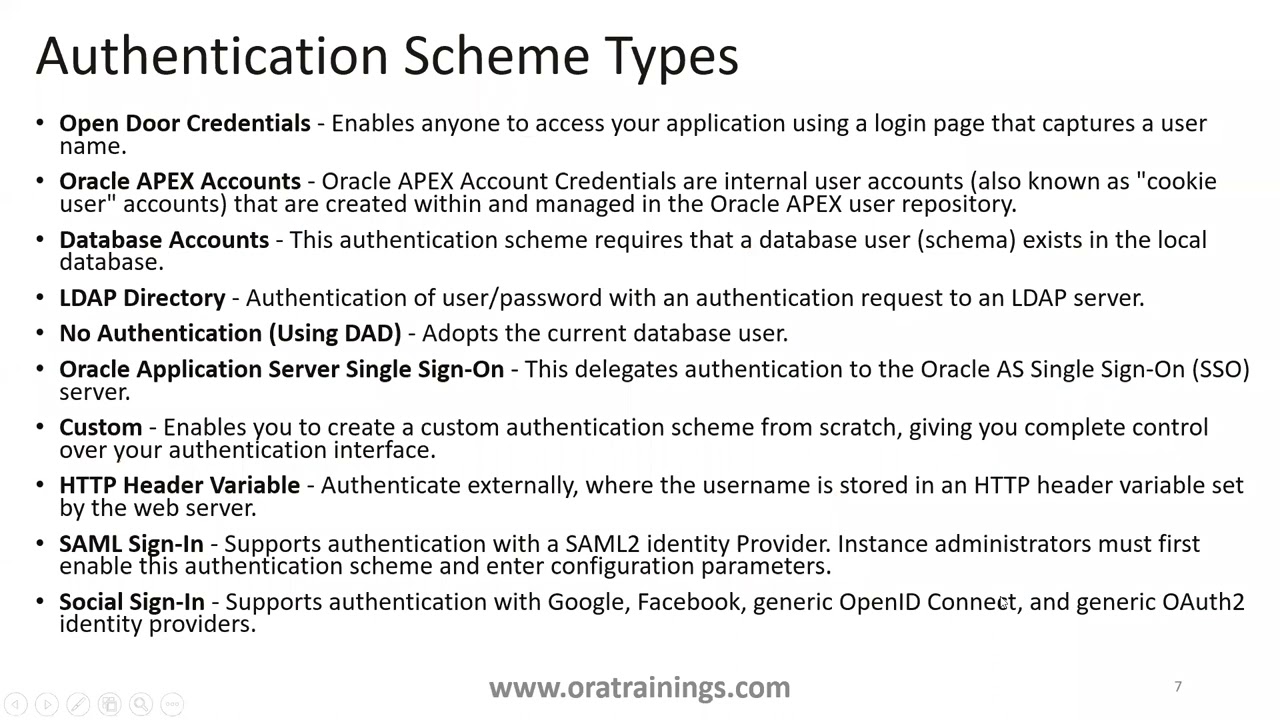 Oracle APEX - Authentication Scheme