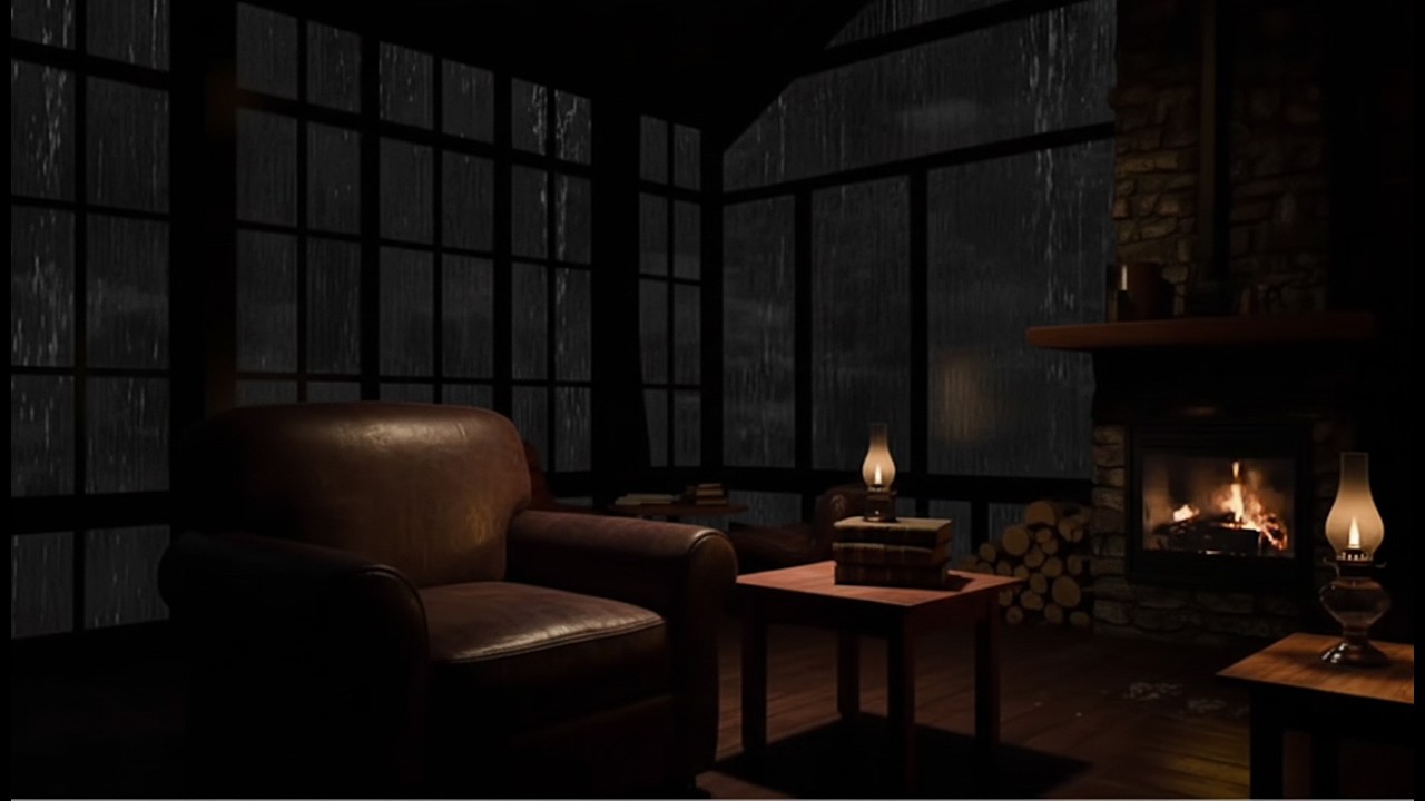 Sleep Deeply with Rain Sounds & Crackling Fireplace in a Cozy Mountain Cabin for Peaceful Sleep🔥🌧️