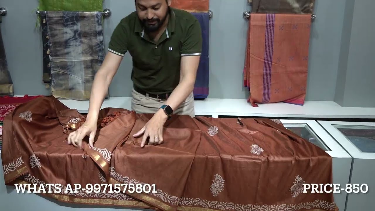 Semi Tussar Bhagalpuri handblock/khadi print/screen print saree/Mohey desi saree latest videos
