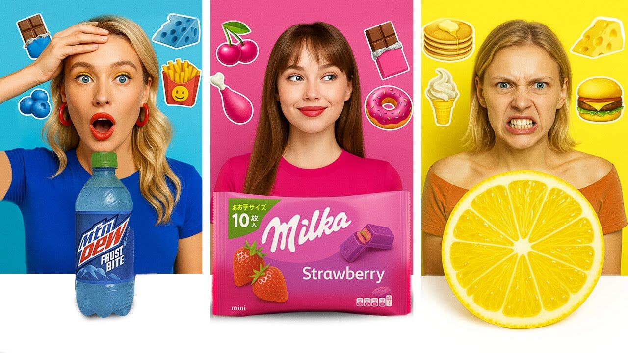 🍫 Am încercat UN ALIMENT O SINGURĂ CULOARE pentru o Zi Întreagă! Reacții Amuzante la Alimente 🤣