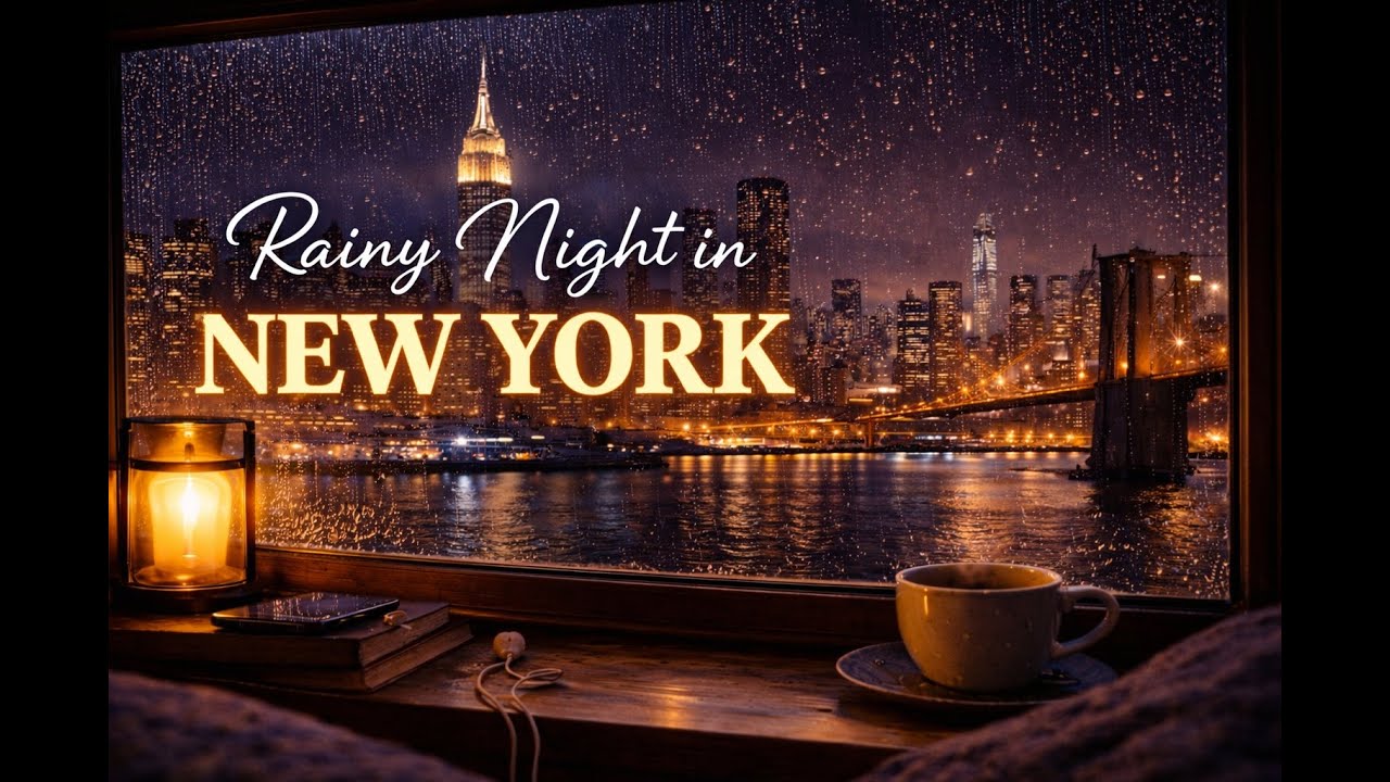 Rainy Night in New York | 3 Hours of Cozy Rain & City Lights | Window View