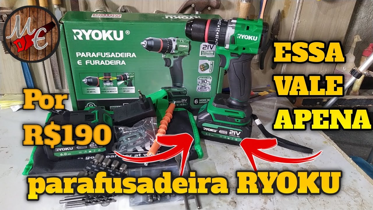 Parafusadeira a Bateria RYOKU Completa por R$190