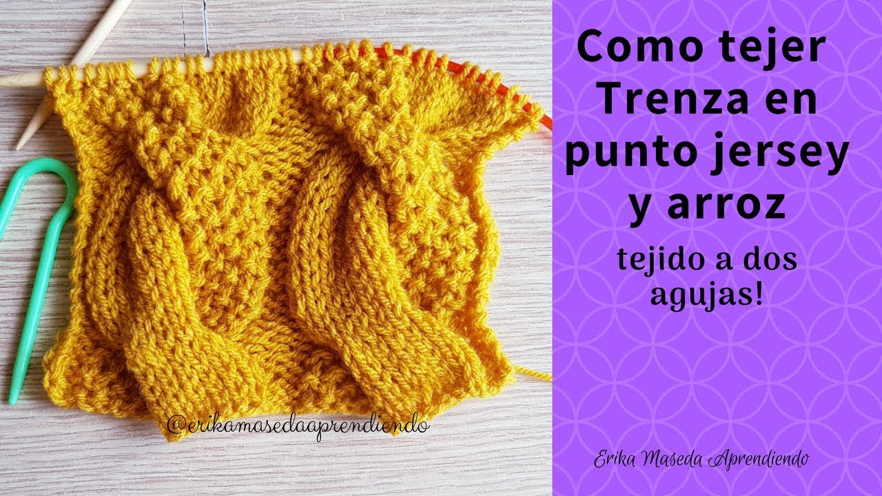 Como tejer : Trenza en punto jersey y arroz, tejido a dos agujas!!