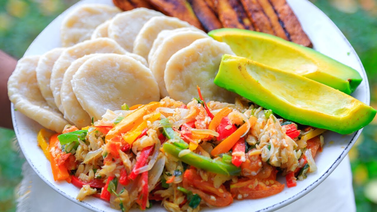 Saltfish with Veggies and Dumplings | Fried Plantain