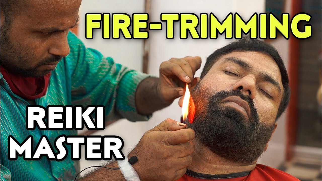 REIKI-MASTER 💆HEAD MASSAGE 🔥FIRE BEARD TRIMMING ✂️ FACE MASSAGE #ASMR #INDIANBARBER