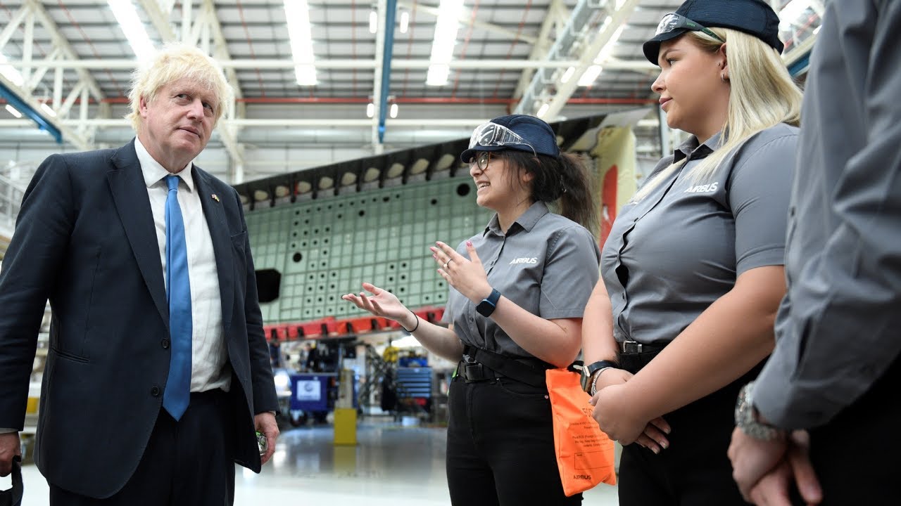 Boris Johnson visits Airbus UK factory in North Wales