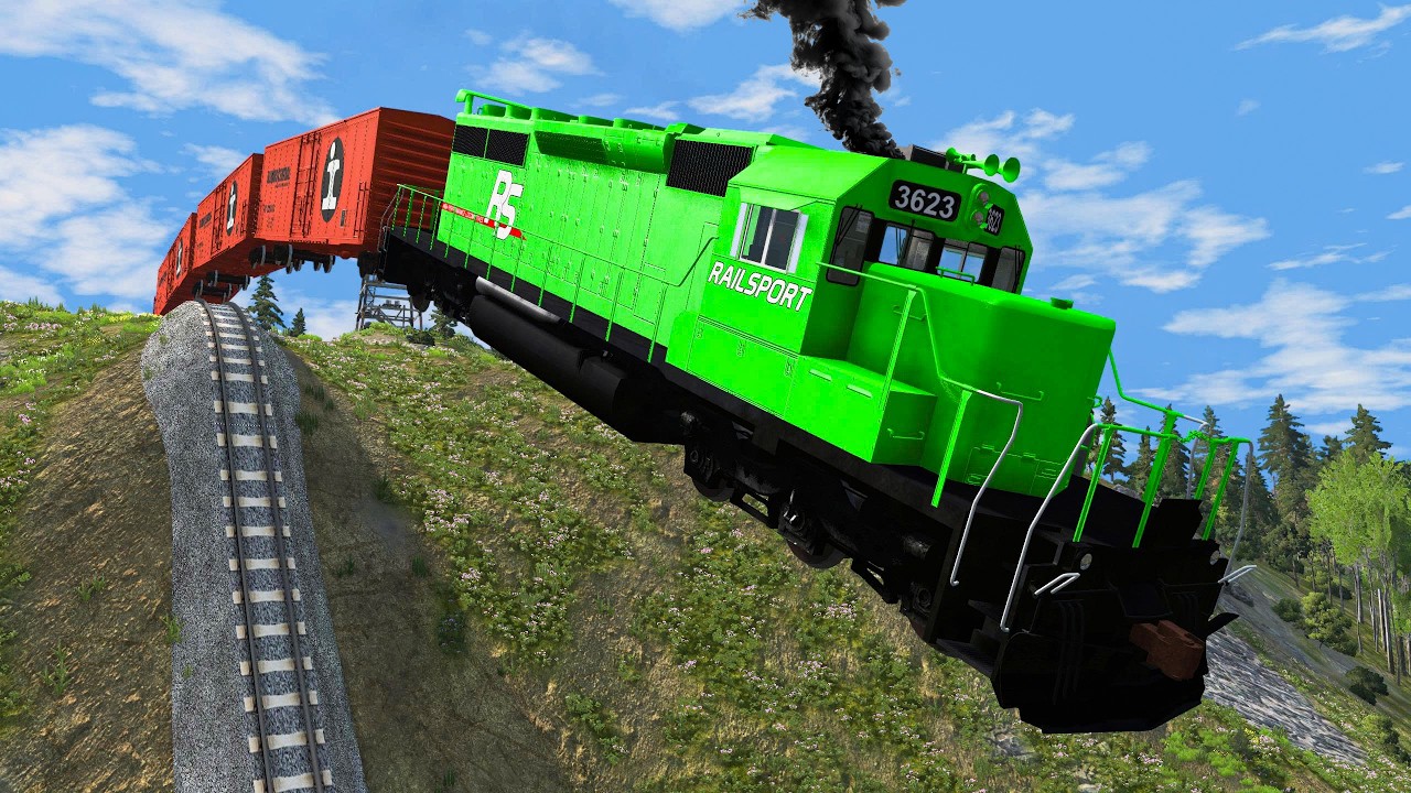 Train vs Steep Slope #9 and Cars & Rails - BeamNG.Drive