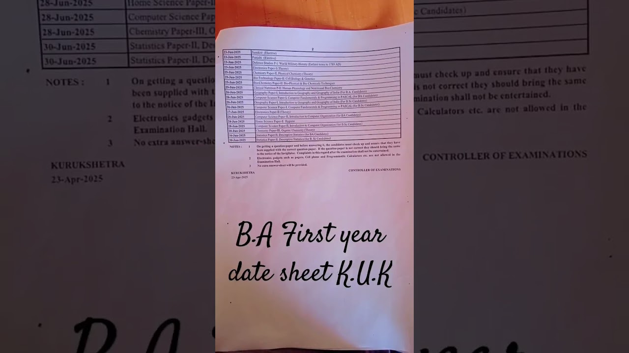 BA first year date sheet annual system KUK