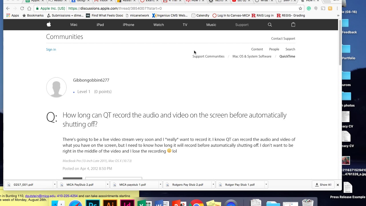 test screen quick time