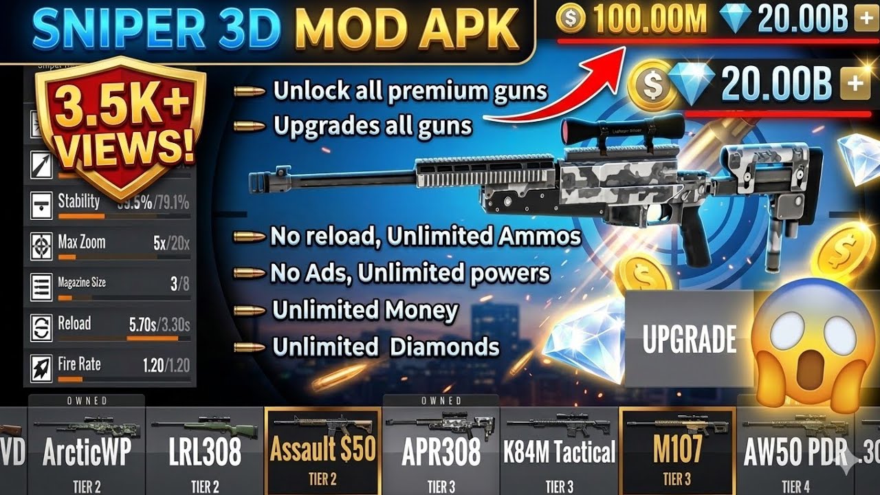 PURE SNIPER 3D GUN SHOOTING MOD APK 😱 || Download Sniper 3D MOD APK , Unlimited Money & Diamonds