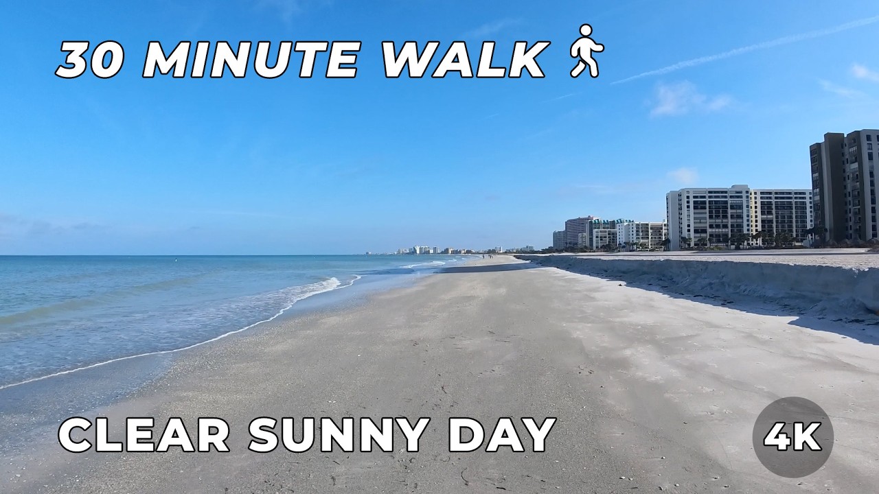 30 Minute Virtual Treadmill Walk | 4K Scenic Beach Walk | Tampa Bay Florida