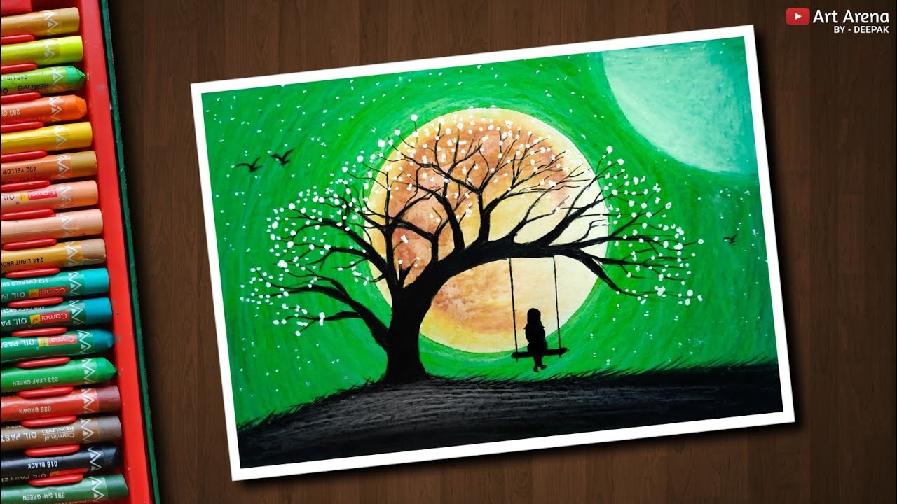 A Sad Girl scenery drawing with Oil Pastels - step by step