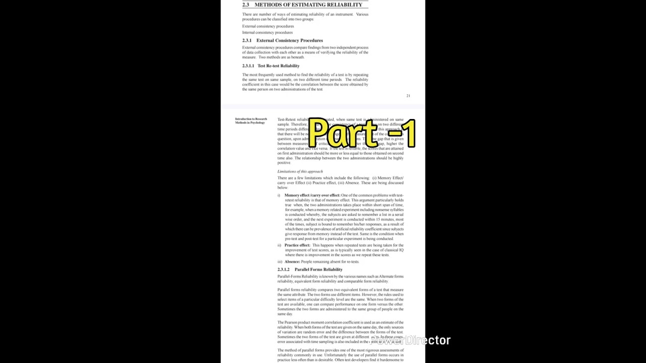 Part -1  unit 2 Methods of estimating realibility (external consistency procedure ) Mpc005 IGNOU 