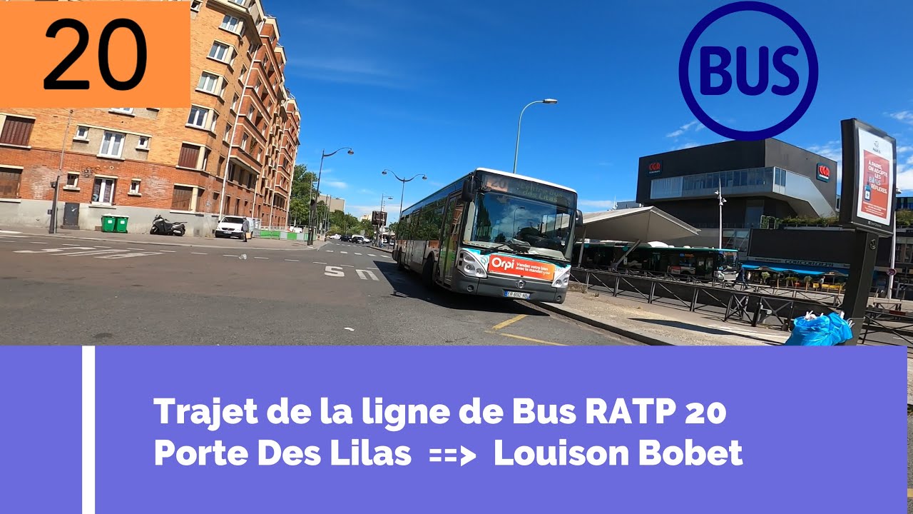 Le trajet à vélo de la Ligne du bus 20 à Paris de Porte des lilas vers Louison Bobet
