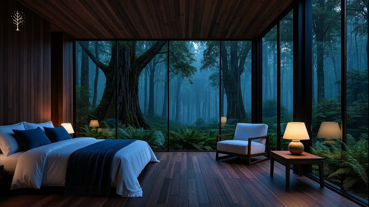 Cozy Forest Room at Night 🌲🎹 | Relaxing Piano Music for Sleep, Study & Meditation
