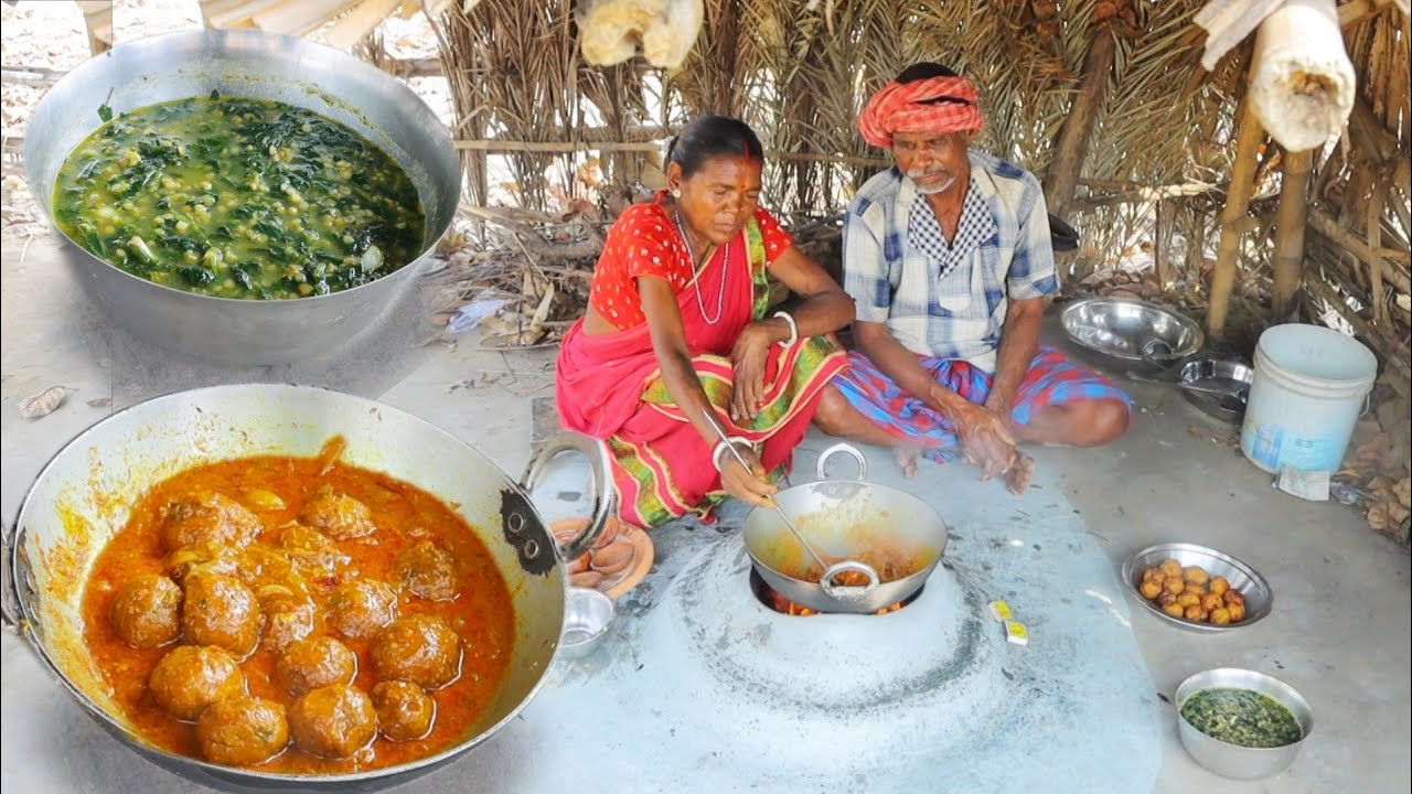 Soyabean Kofta Curry Recipe and Patshak Dal  recipe cooking & eating by santali tribe old couple