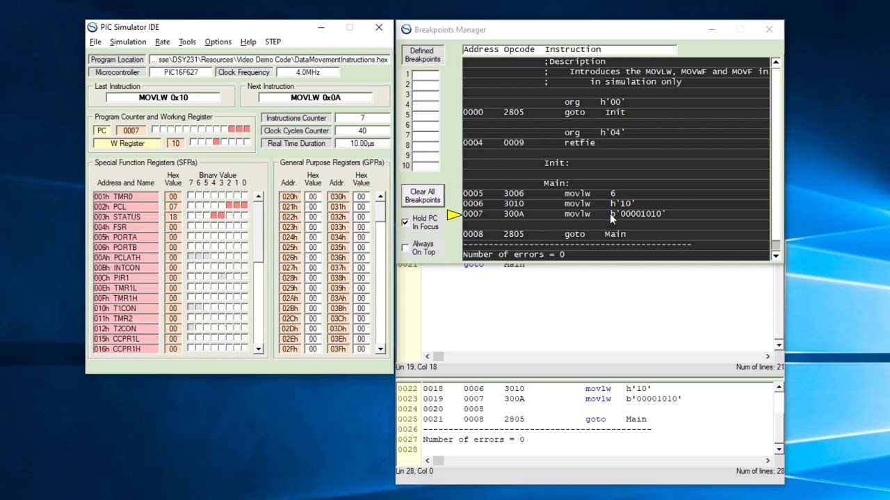 Data move commands (MOVLW, MOVWF and MOVF) for PIC16 micro's