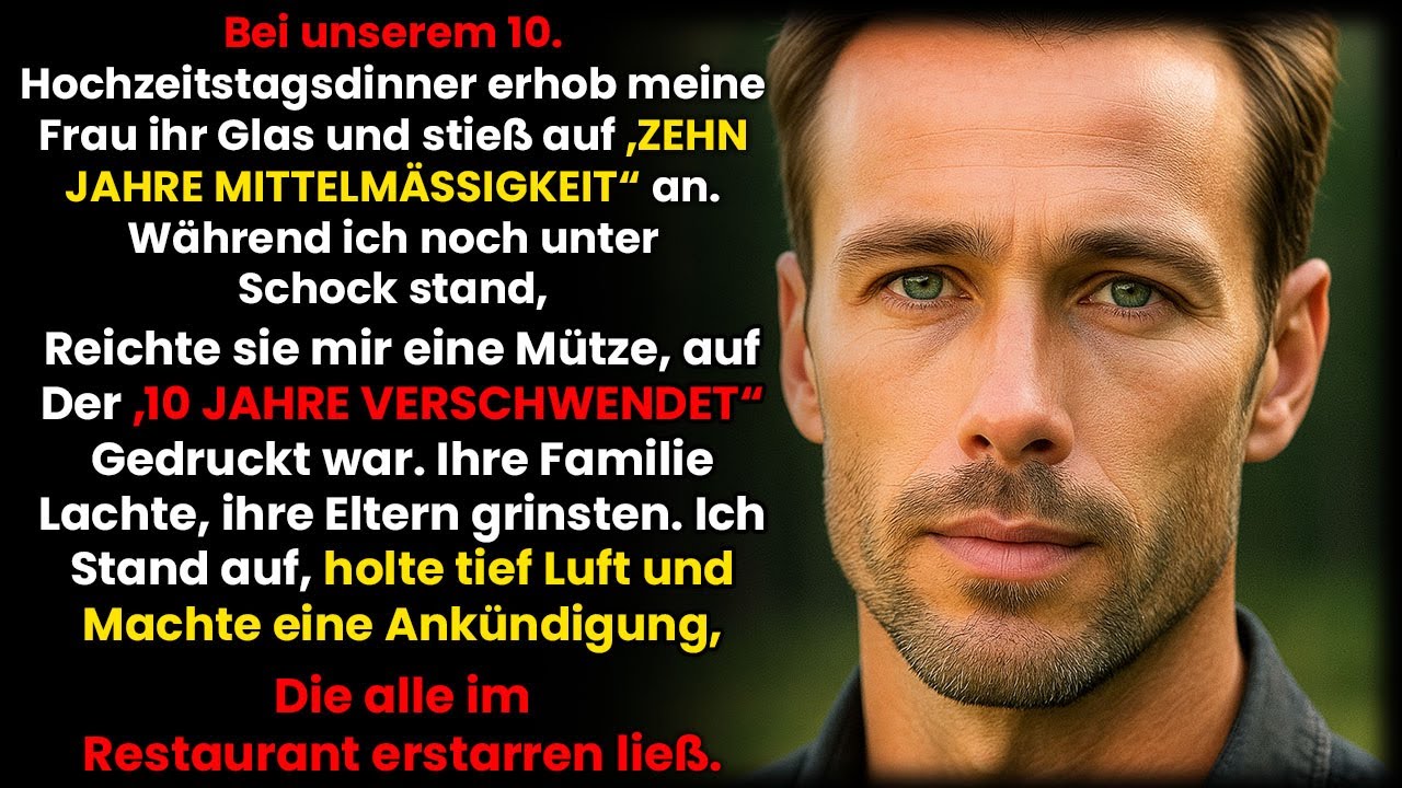 An unserem 10. Jahrestag demütigte mich meine Frau mit einer Rede und einer Kappe. Also ich…