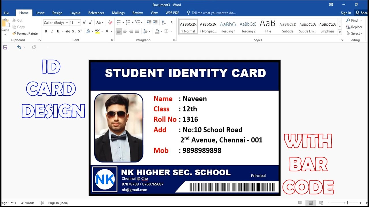 How to design Identity Card in ms word || How to make ID CARD in Tamil || Naveen Kumar
