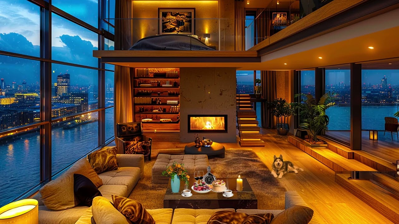 Winter Night Jazz By The River ❄ Luxury Apartment in Paris 🎷 Elegant Jazz & Snowfall for Relax