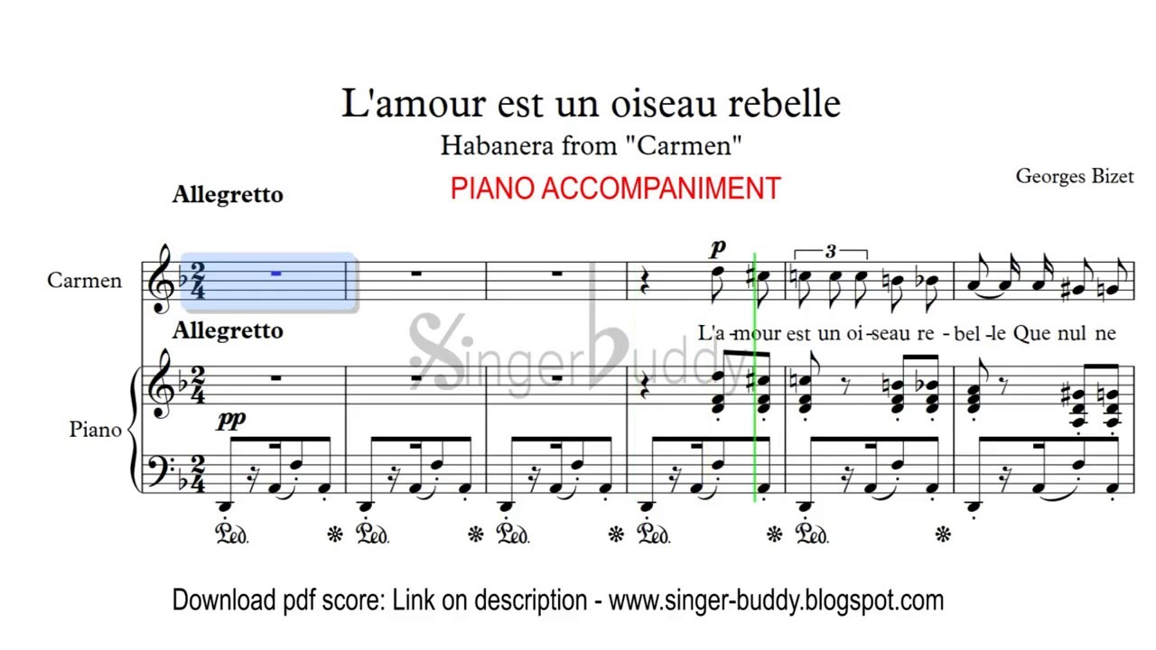 Habanera Carmen Karaoke piano / L'amour est un oiseau rebelle