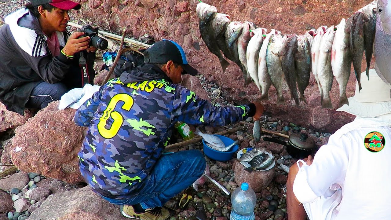 DISFRUTANDO en la PESCA Y COCINA con Mis Amigos del Barrio - fishing and cooking on seashore
