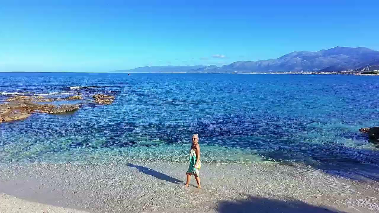 Yoga coach Sandra in Crete, Hersonissos. Drone video