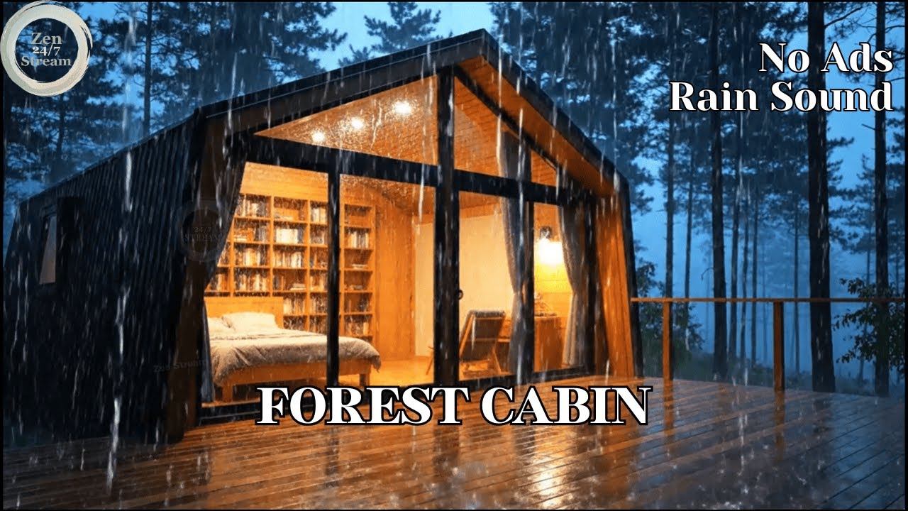 NO ADS Cozy Forest Cabin Rain & Distant Thunder | Sleep Aid, Study, Relax. #sleepaid #rainsound